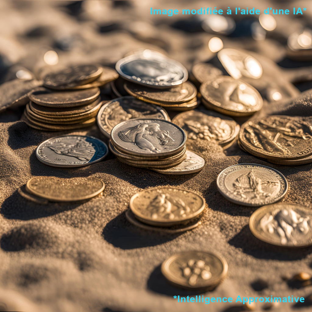 des pièces de monnaie à moitié enfouies sous le sable